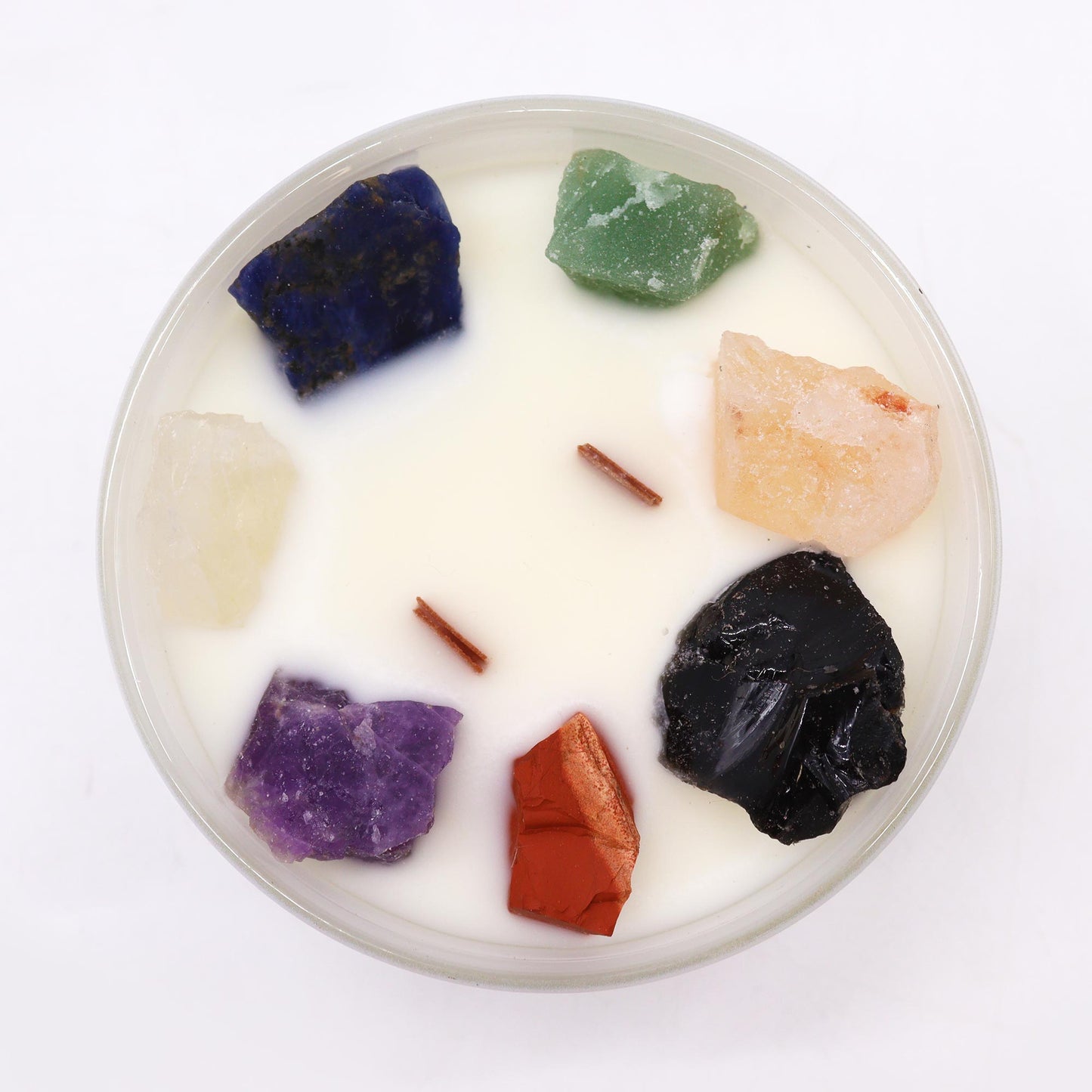 Large Chakra Crystal Candle – Moonstone with Seven Gemstones