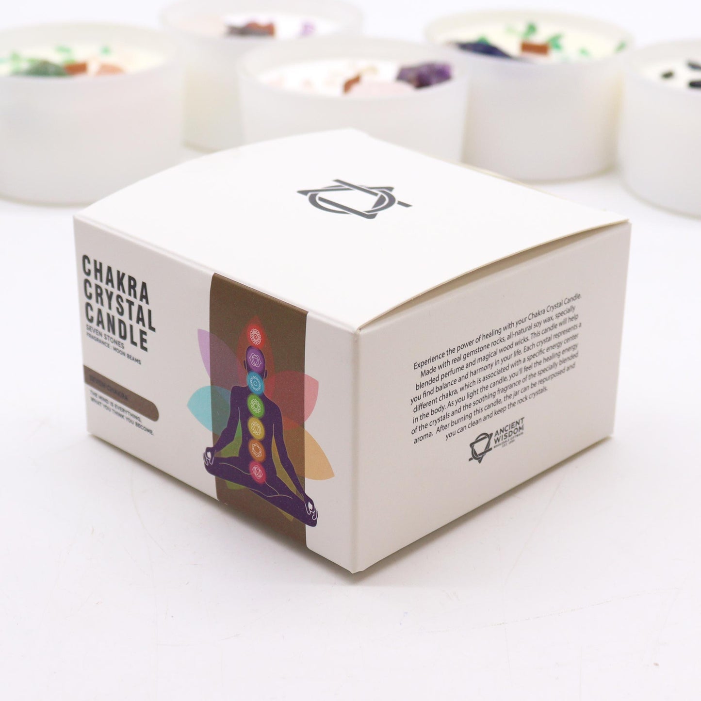 Large Chakra Crystal Candle – Moonstone with Seven Gemstones
