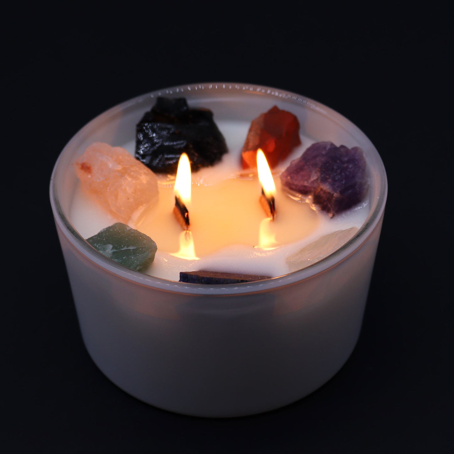 Large Chakra Crystal Candle – Moonstone with Seven Gemstones