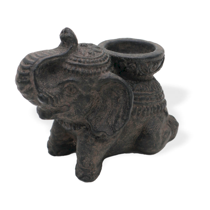 Elephant Incense & Candle Holder – Black Antique Stone
