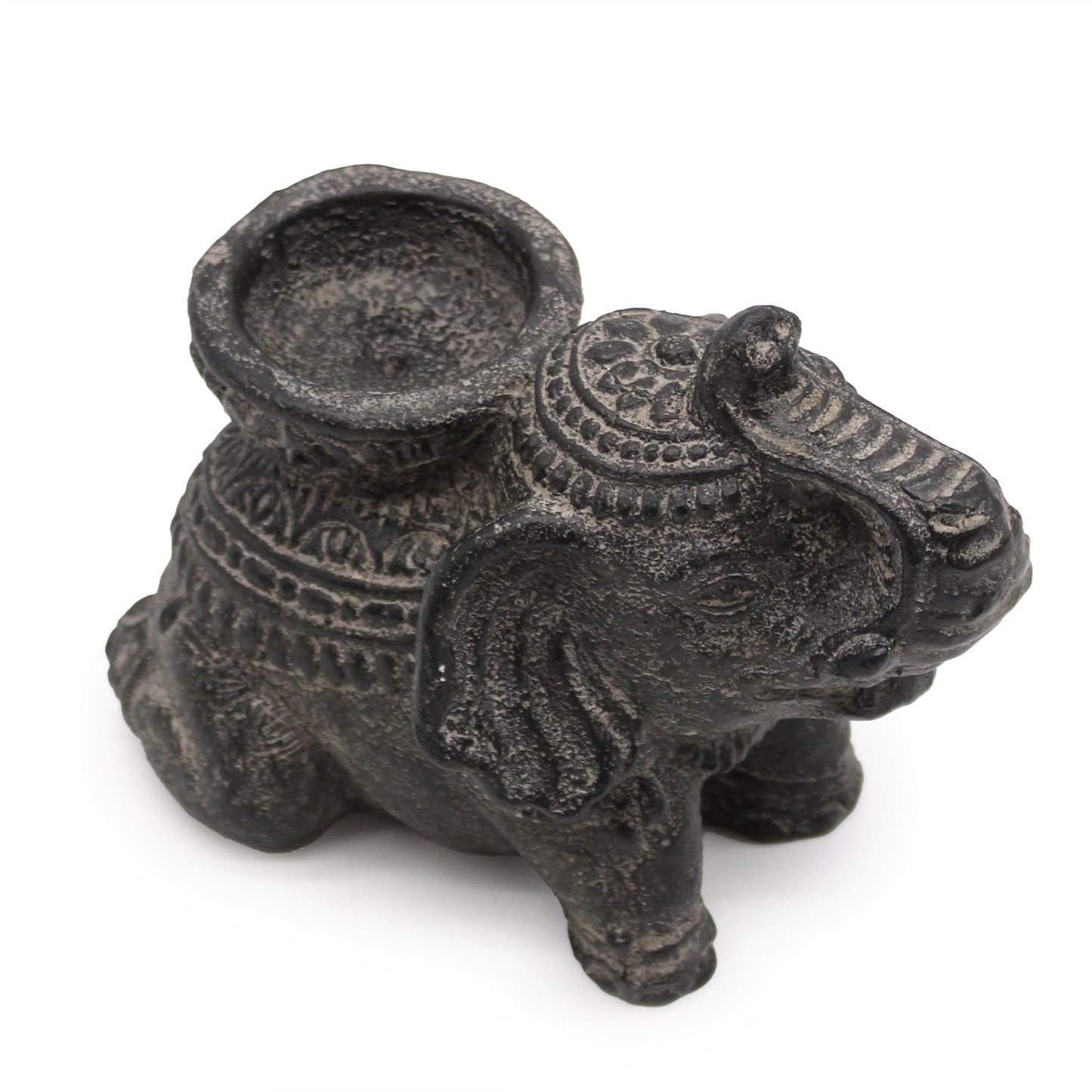 Elephant Incense & Candle Holder – Black Antique Stone