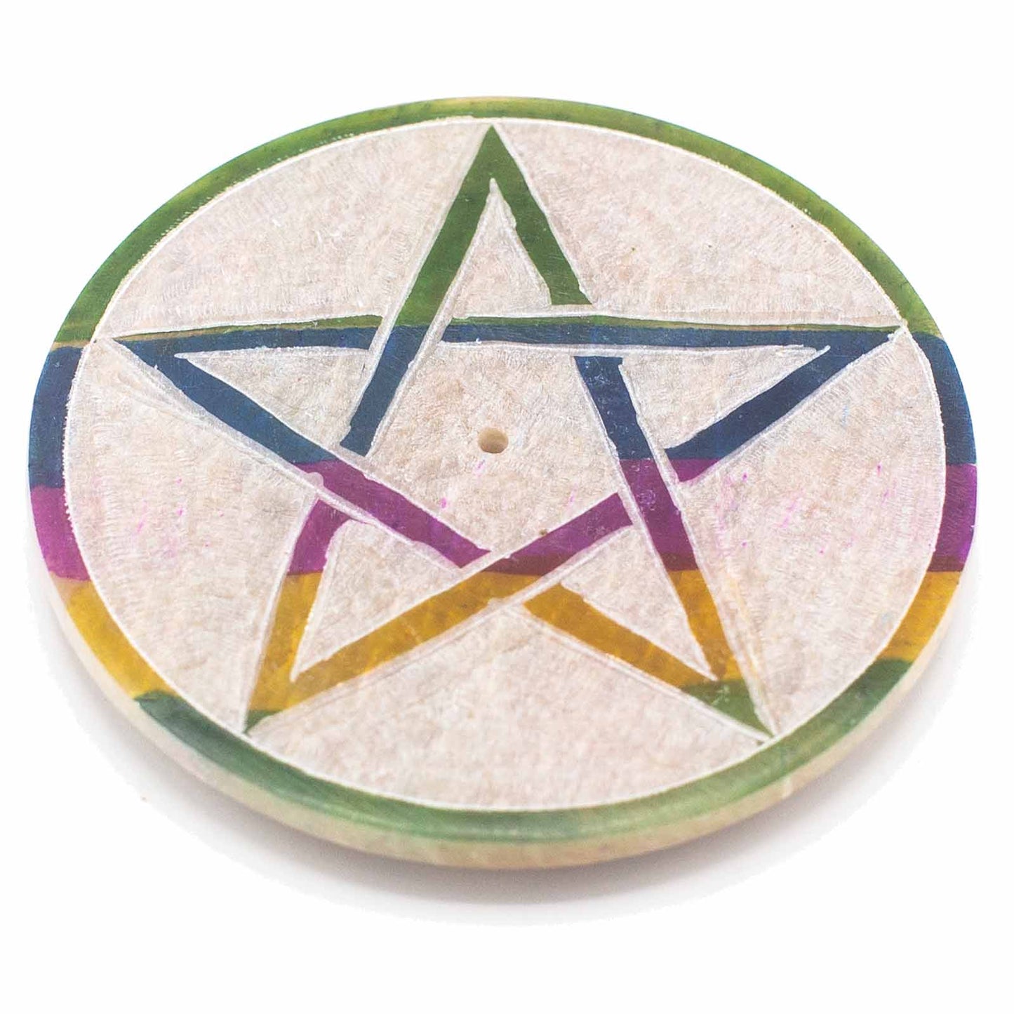 Disc Incense Holder – Pentagon Mandala (Soapstone)