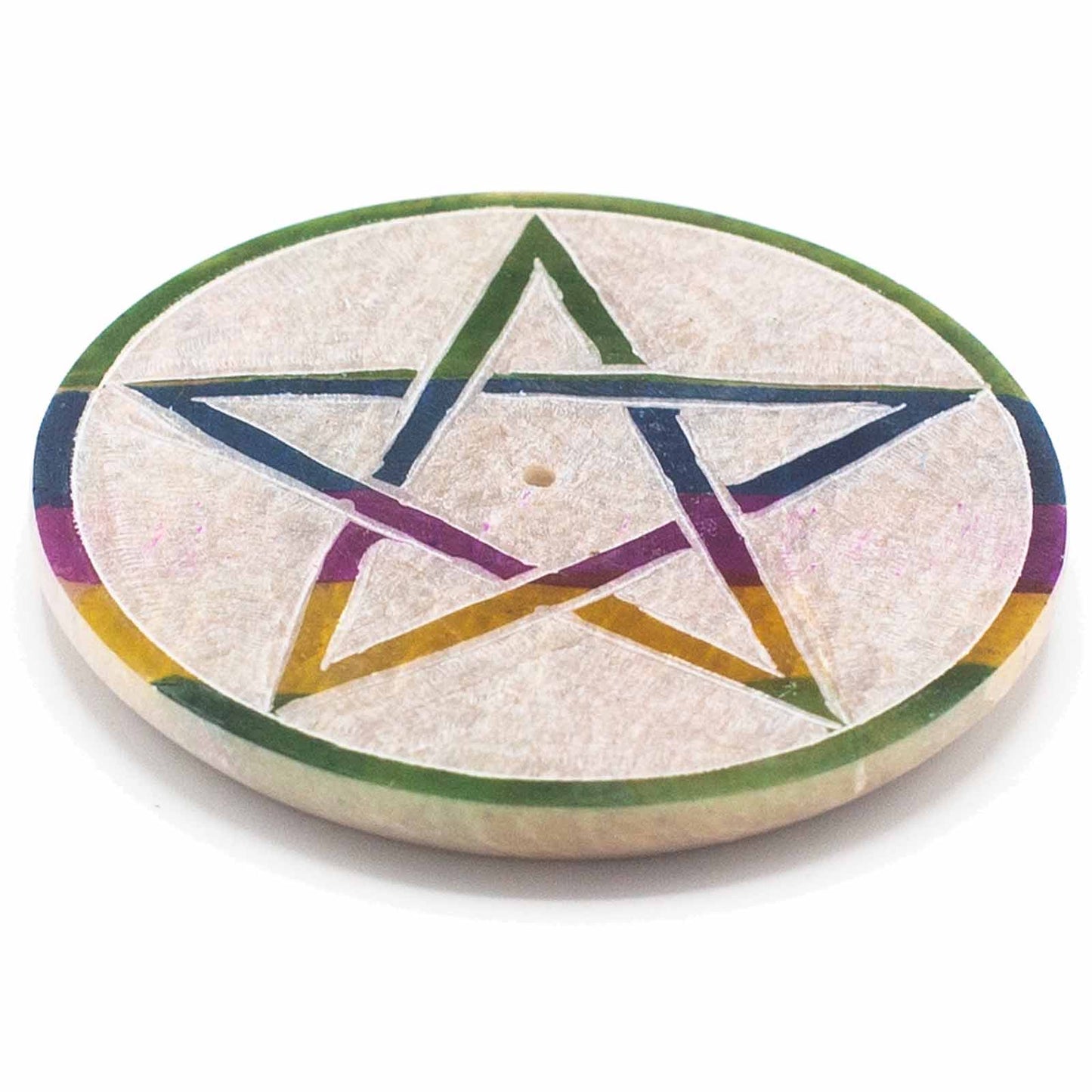 Disc Incense Holder – Pentagon Mandala (Soapstone)