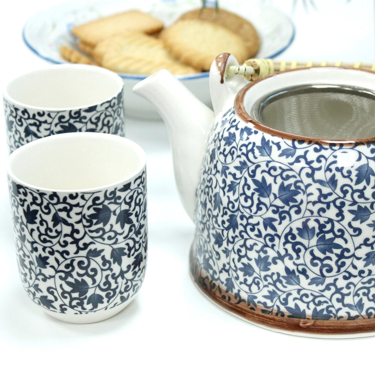 Herbal Teapot Set – Blue Pattern