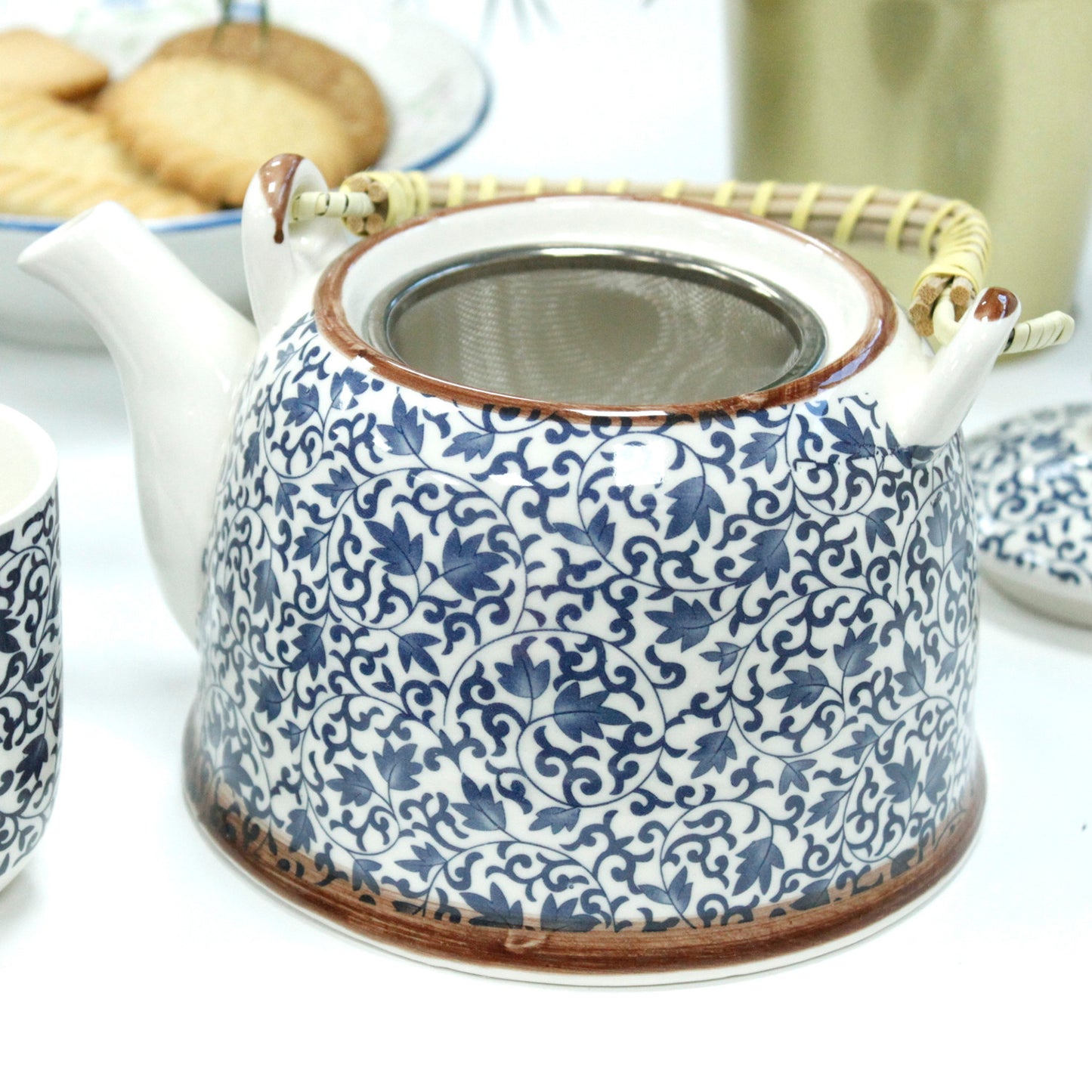 Herbal Teapot Set – Blue Pattern