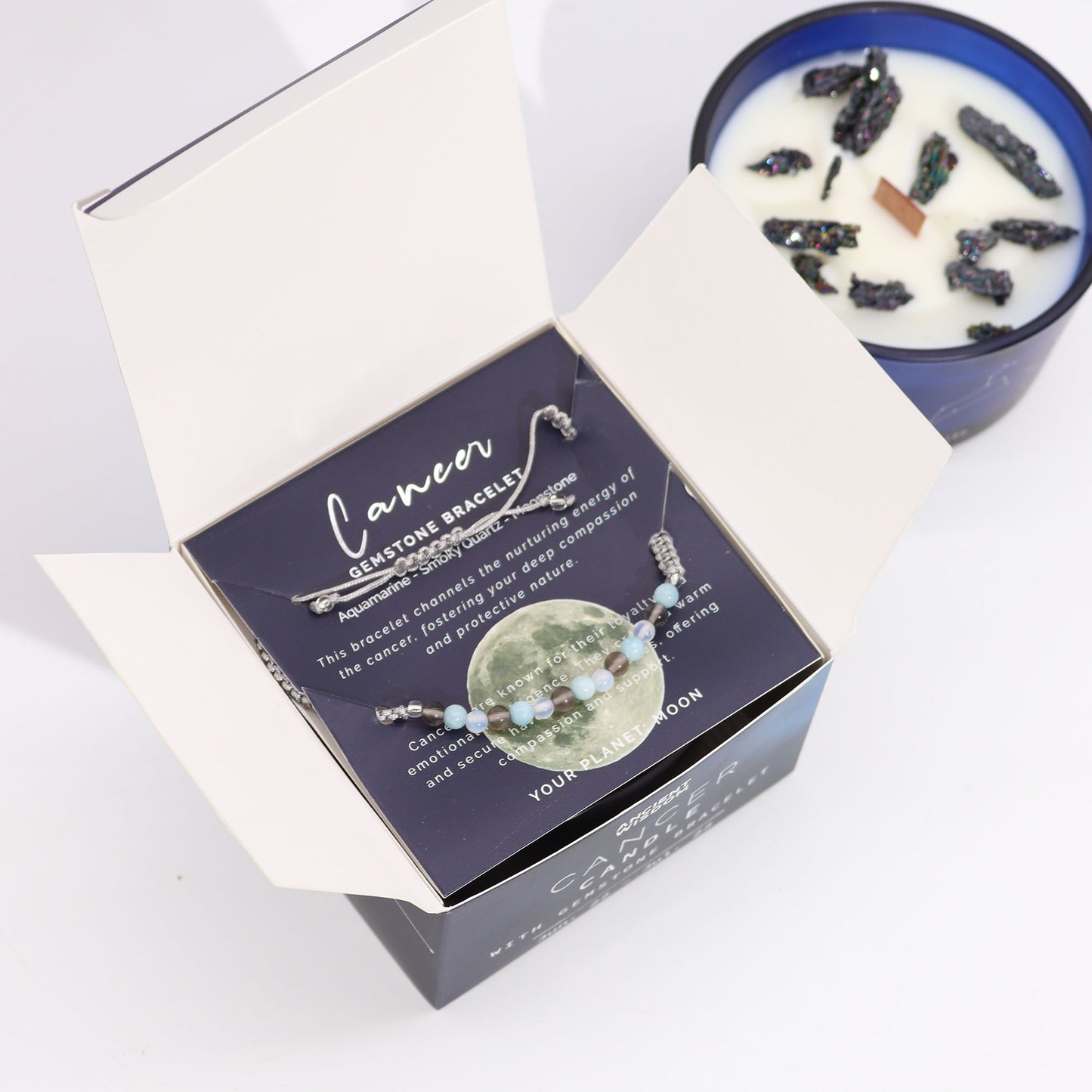 Cancer Zodiac Crystal Candle – Gemstone Bracelet + Sweet Fruity Berries