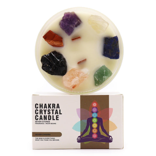 Large Chakra Crystal Candle – Moonstone with Seven Gemstones