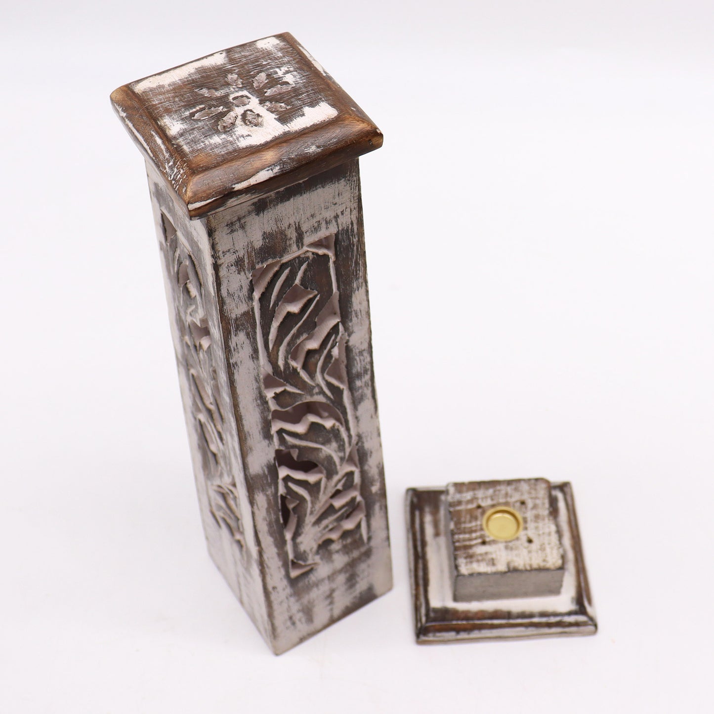 Tapered Incense Tower – Washed Design 2 (Mango Wood)
