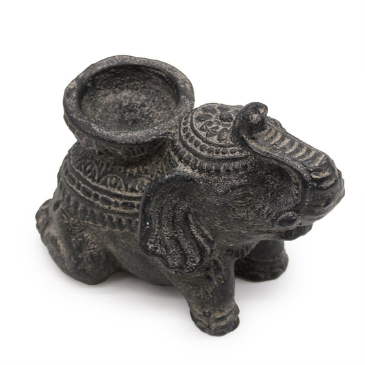 Elephant Incense &amp; Candle Holder – Black Antique Stone