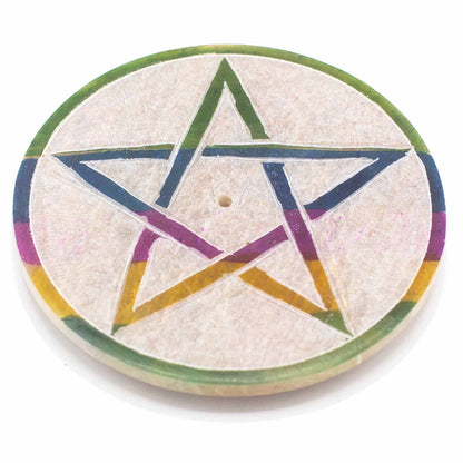 Disc Incense Holder – Pentagon Mandala (Soapstone)