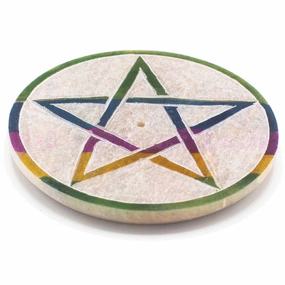Disc Incense Holder – Pentagon Mandala (Soapstone)