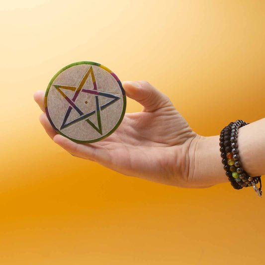 Disc Incense Holder – Pentagon Mandala (Soapstone)