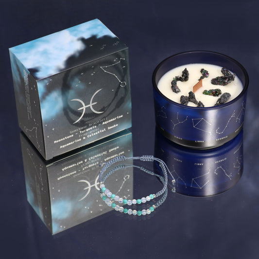 Pisces Zodiac Crystal Candle – Gemstone Bracelet + Lavender &amp; Moonlight