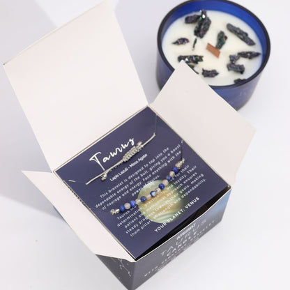 Taurus Zodiac Crystal Candle – Gemstone Bracelet + Forest Emerald &amp; Patchouli