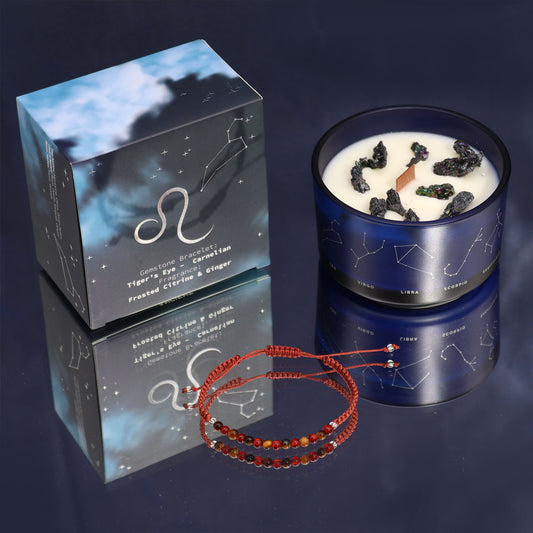 Leo Zodiac Crystal Candle – Gemstone Bracelet + Citrus &amp; Vanilla