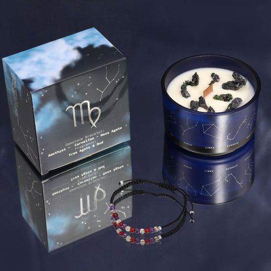 Virgo Zodiac Crystal Candle – Gemstone Bracelet + Clean Cotton Linen