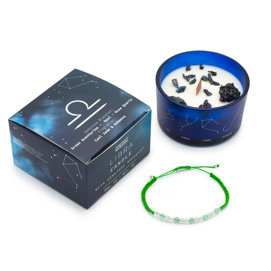 Libra Zodiac Crystal Candle – Gemstone Bracelet + Rose Petal Harmony