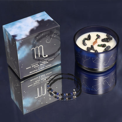 Scorpio Zodiac Crystal Candle – Gemstone Bracelet + Patchouli Musk