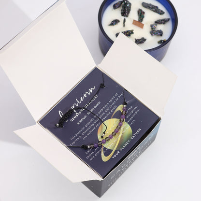 Capricorn Zodiac Crystal Candle – Gemstone Bracelet + Cedar &amp; Amber Earth